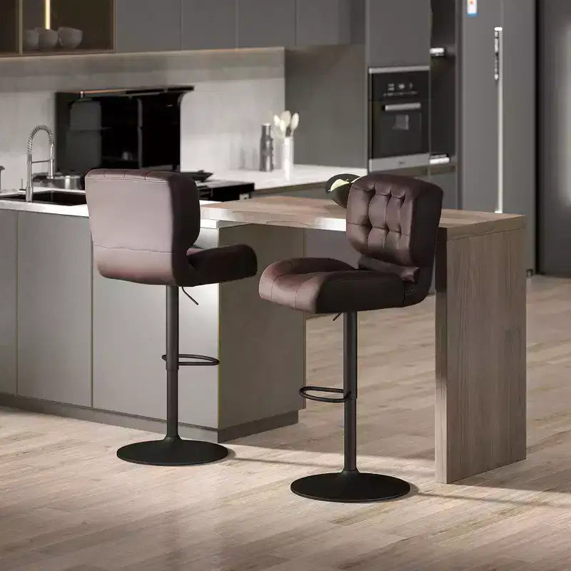 Lot de 2 tabourets de bar à hauteur réglable avec siège réglable, tabourets de bar pivotants avec coussin rembourré épais et repose-pieds en métal pour bar à la maison