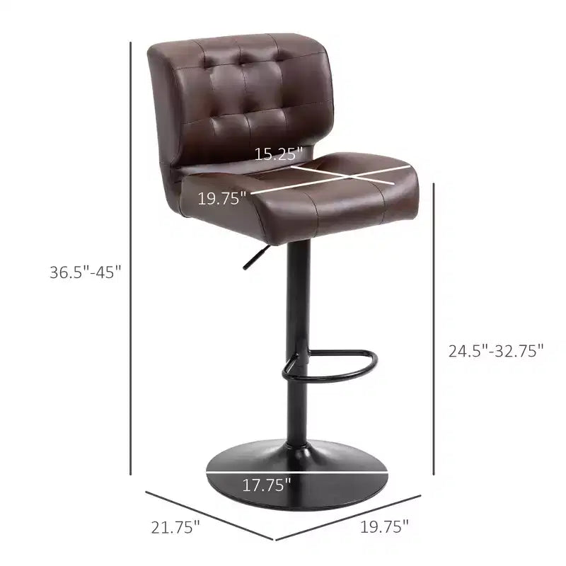 Lot de 2 tabourets de bar à hauteur réglable avec siège réglable, tabourets de bar pivotants avec coussin rembourré épais et repose-pieds en métal pour bar à la maison