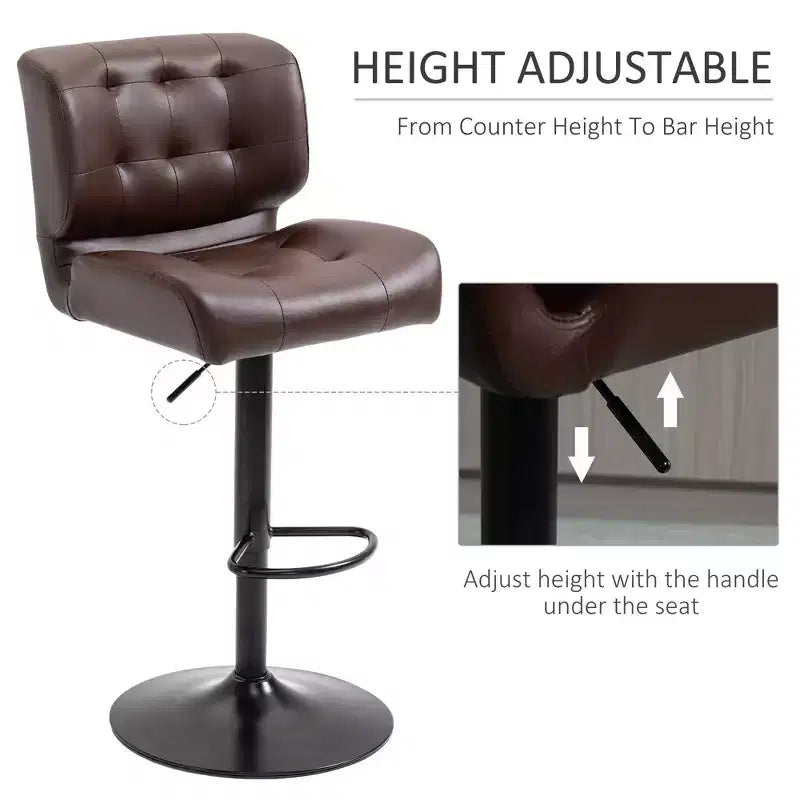 Lot de 2 tabourets de bar à hauteur réglable avec siège réglable, tabourets de bar pivotants avec coussin rembourré épais et repose-pieds en métal pour bar à la maison