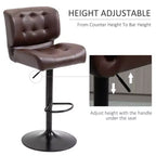 Lot de 2 tabourets de bar à hauteur réglable avec siège réglable, tabourets de bar pivotants avec coussin rembourré épais et repose-pieds en métal pour bar à la maison