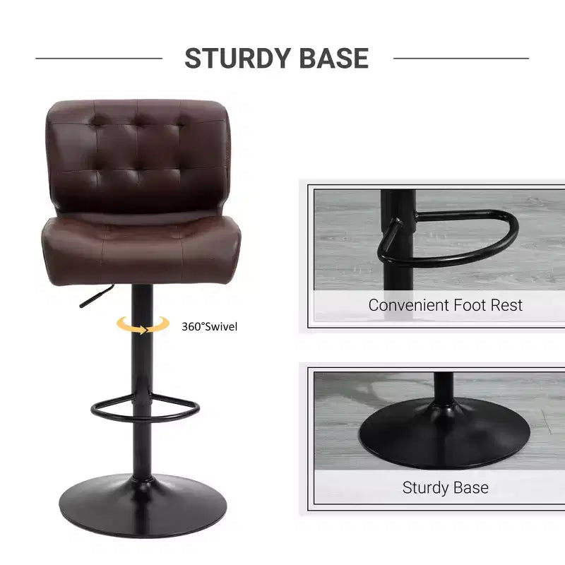 Lot de 2 tabourets de bar à hauteur réglable avec siège réglable, tabourets de bar pivotants avec coussin rembourré épais et repose-pieds en métal pour bar à la maison