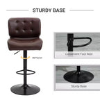 Lot de 2 tabourets de bar à hauteur réglable avec siège réglable, tabourets de bar pivotants avec coussin rembourré épais et repose-pieds en métal pour bar à la maison
