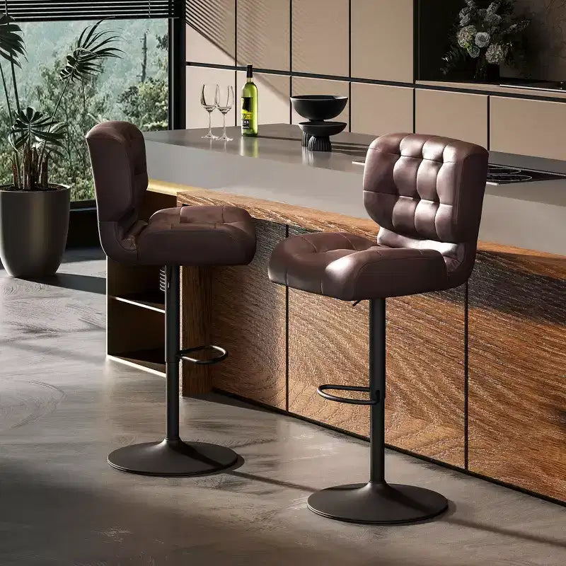 Lot de 2 tabourets de bar à hauteur réglable avec siège réglable, tabourets de bar pivotants avec coussin rembourré épais et repose-pieds en métal pour bar à la maison