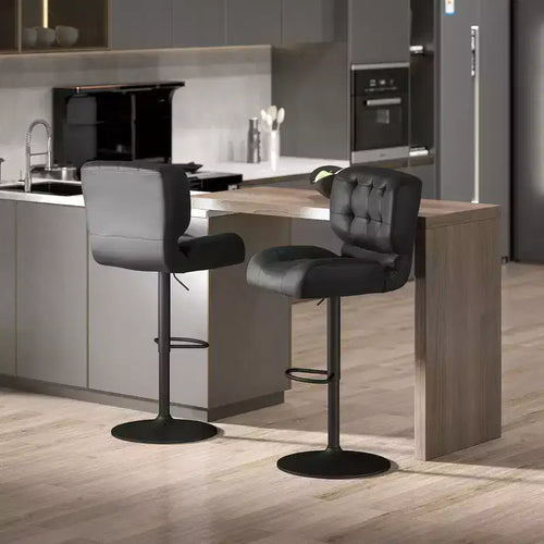 Lot de 2 tabourets de bar à hauteur réglable avec siège réglable, tabourets de bar pivotants avec coussin rembourré épais et repose-pieds en métal pour bar à la maison