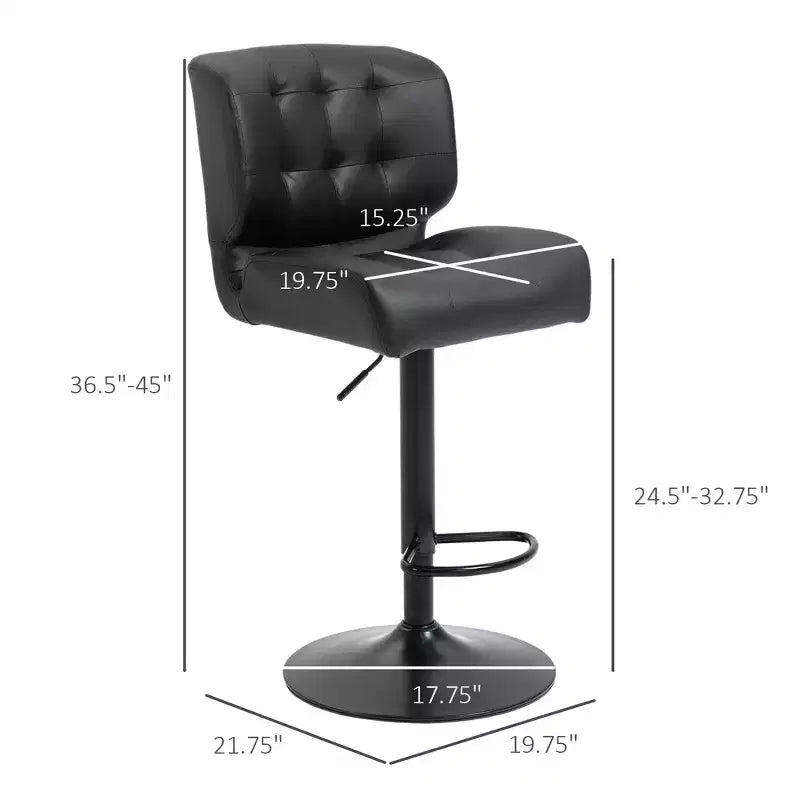 Lot de 2 tabourets de bar à hauteur réglable avec siège réglable, tabourets de bar pivotants avec coussin rembourré épais et repose-pieds en métal pour bar à la maison