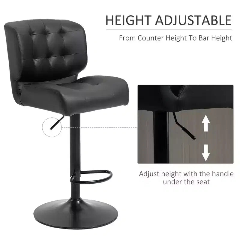 Lot de 2 tabourets de bar à hauteur réglable avec siège réglable, tabourets de bar pivotants avec coussin rembourré épais et repose-pieds en métal pour bar à la maison
