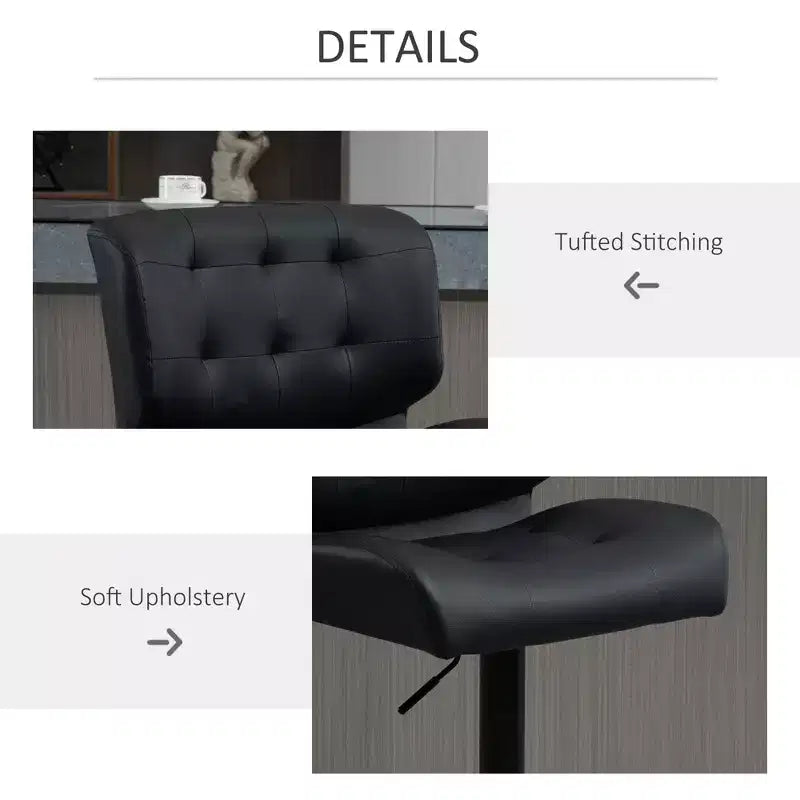 Lot de 2 tabourets de bar à hauteur réglable avec siège réglable, tabourets de bar pivotants avec coussin rembourré épais et repose-pieds en métal pour bar à la maison