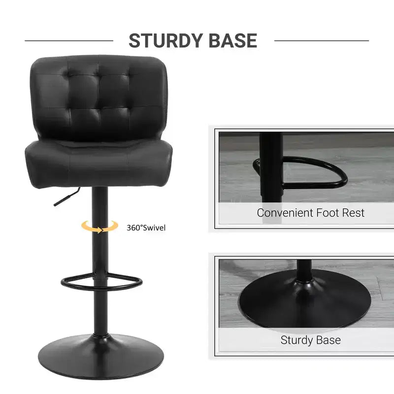Lot de 2 tabourets de bar à hauteur réglable avec siège réglable, tabourets de bar pivotants avec coussin rembourré épais et repose-pieds en métal pour bar à la maison