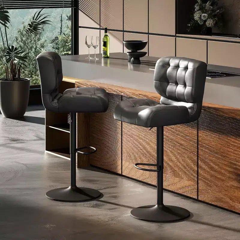 Lot de 2 tabourets de bar à hauteur réglable avec siège réglable, tabourets de bar pivotants avec coussin rembourré épais et repose-pieds en métal pour bar à la maison