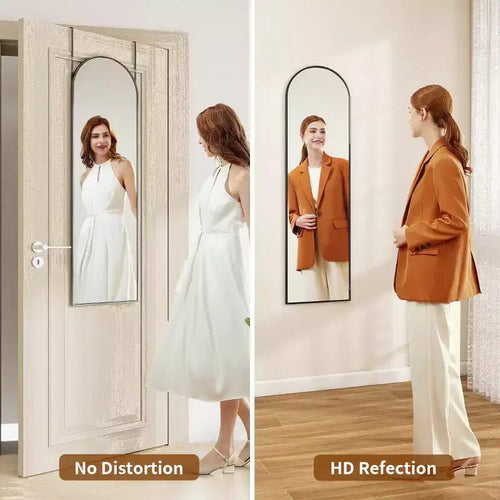 Miroir suspendu noir 48x14, miroir intégral arqué à suspendre à la porte, cadre en aluminium pour salon, chambre à coucher