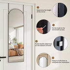 Miroir suspendu noir 48x14, miroir intégral arqué à suspendre à la porte, cadre en aluminium pour salon, chambre à coucher