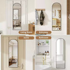 Miroir suspendu noir 48x14, miroir intégral arqué à suspendre à la porte, cadre en aluminium pour salon, chambre à coucher
