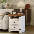 Farmhouse White Nightstand with 2 Drawers,Open Shelf, Modern Bedside End Table Accent Side Table for Bedroom or Living Room,Small Space