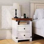 Table de chevet rustique blanche avec 2 tiroirs, étagère ouverte, table d'appoint moderne pour chambre ou salon, petit espace