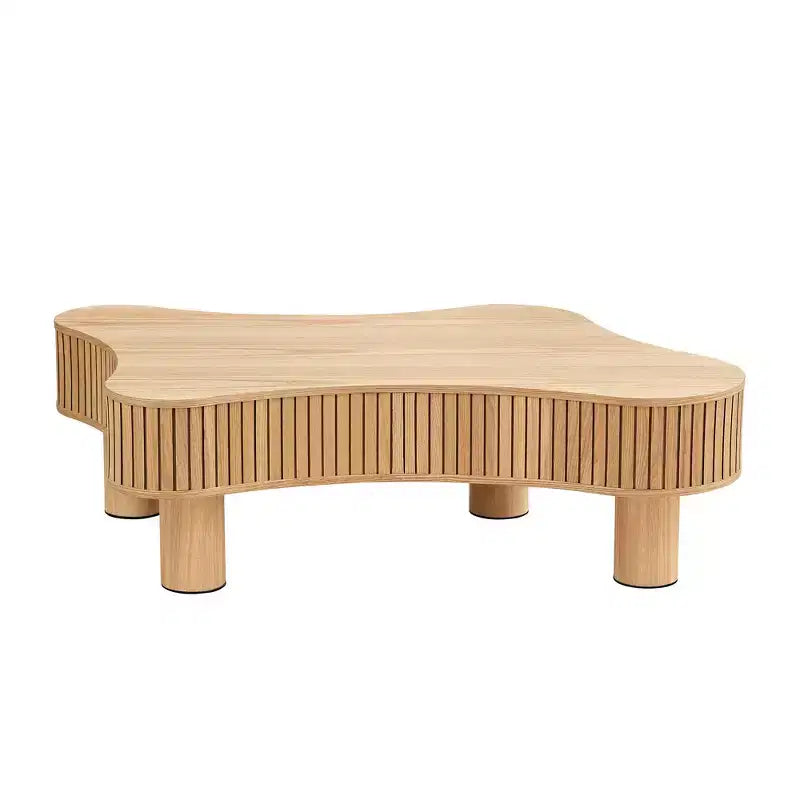 MAYEERTY Table Basse Moderne Irrégulière de 42,5 Pouces avec MDF et Pieds en Bois Massif, Table Centrale pour Salon Chambre, Facile à Monter