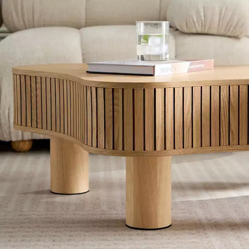 MAYEERTY Table Basse Moderne Irrégulière de 42,5 Pouces avec MDF et Pieds en Bois Massif, Table Centrale pour Salon Chambre, Facile à Monter