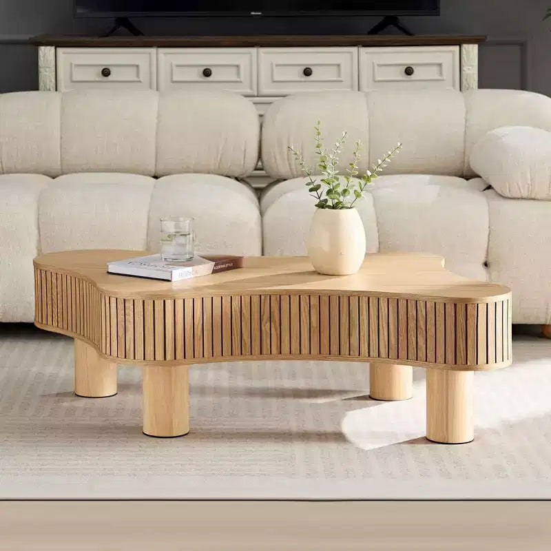 MAYEERTY Table Basse Moderne Irrégulière de 42,5 Pouces avec MDF et Pieds en Bois Massif, Table Centrale pour Salon Chambre, Facile à Monter