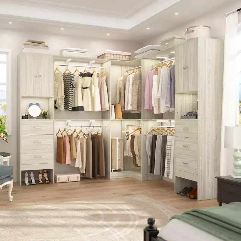 Besiost Ensemble de 3 penderies d'angle avec 8 tringles et 6 tiroirs, organisateur de dressing de 3 m à 3,6 m