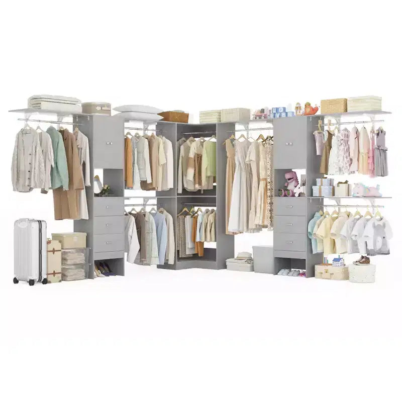 Besiost Ensemble de 3 penderies d'angle avec 8 tringles et 6 tiroirs, organisateur de dressing de 3 m à 3,6 m