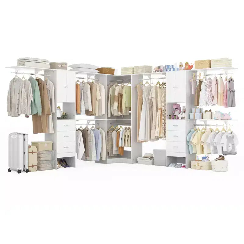 Besiost Ensemble de 3 penderies d'angle avec 8 tringles et 6 tiroirs, organisateur de dressing de 3 m à 3,6 m