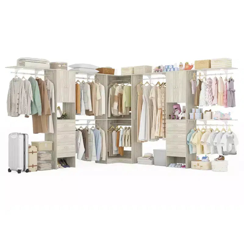 Besiost Ensemble de 3 penderies d'angle avec 8 tringles et 6 tiroirs, organisateur de dressing de 3 m à 3,6 m