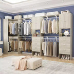 Besiost Set of 3 Corner Closet System with 8 Hanging Rods and 6 Drawers, 10 FT-12 FT Walk-In Closet Organizer
