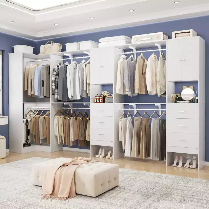 Besiost Ensemble de 3 penderies d'angle avec 8 tringles et 6 tiroirs, organisateur de dressing de 3 m à 3,6 m