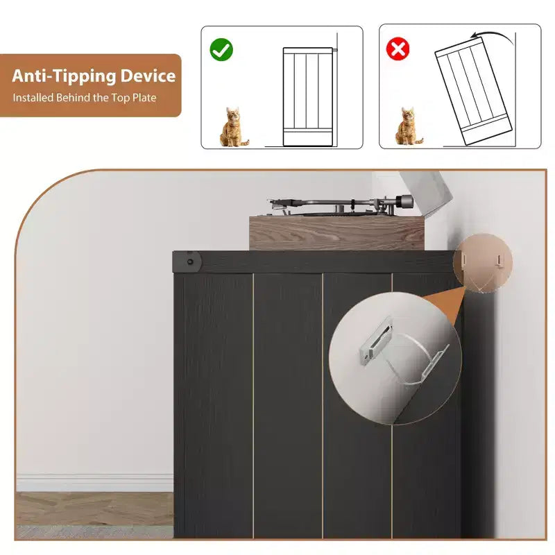 Meuble de support de tourne-disque avec porte, Meuble de rangement pour tourne-disque de style ferme avec étagères pouvant contenir jusqu'à 750 albums, Meuble de rangement en bois pour CD DVD