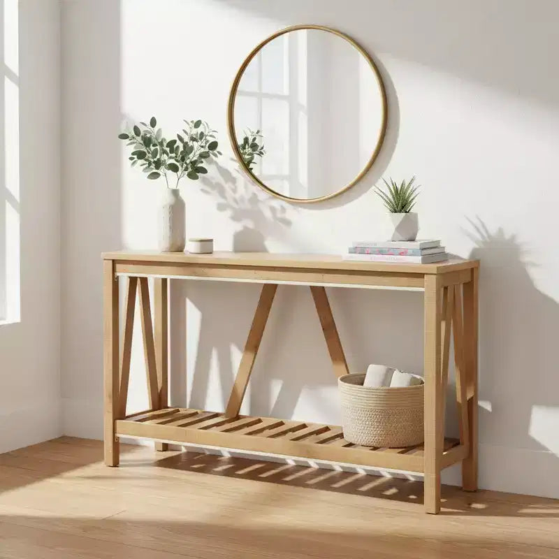 Homy Casa Console Table with Open Shelf for Entryway, Living Room or Hallway, Brown