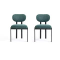 HomeRoots Set of Two Green and Black Chenille And Metal Partially Open Back Dining Side Chairs