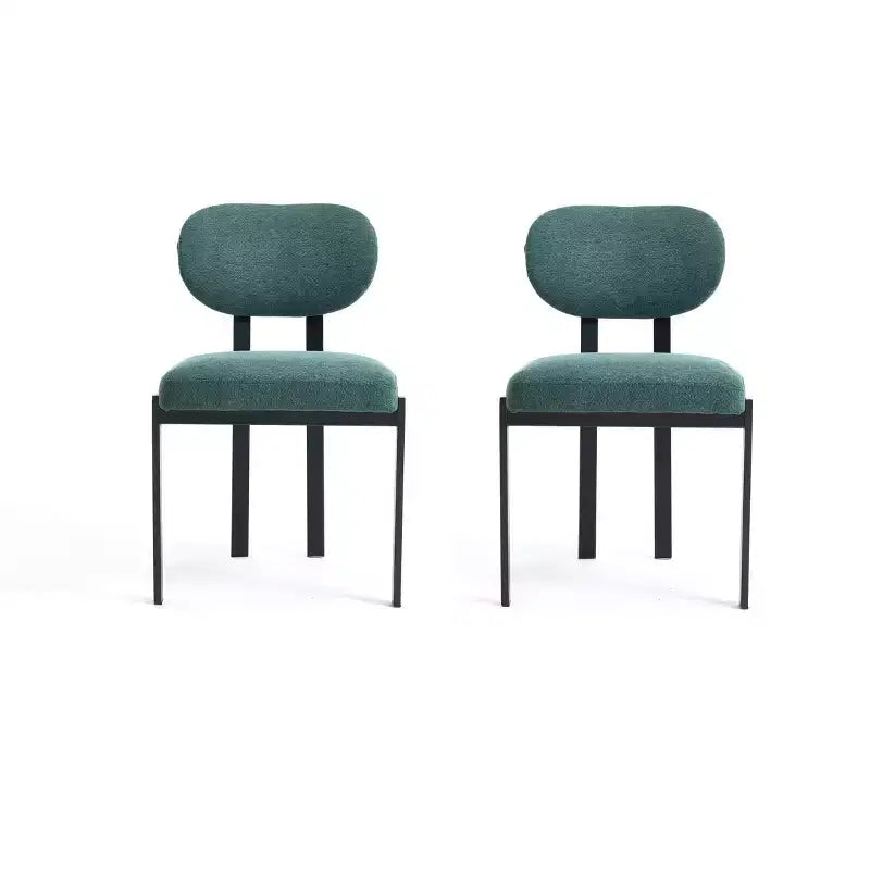 HomeRoots Set of Two Green and Black Chenille And Metal Partially Open Back Dining Side Chairs