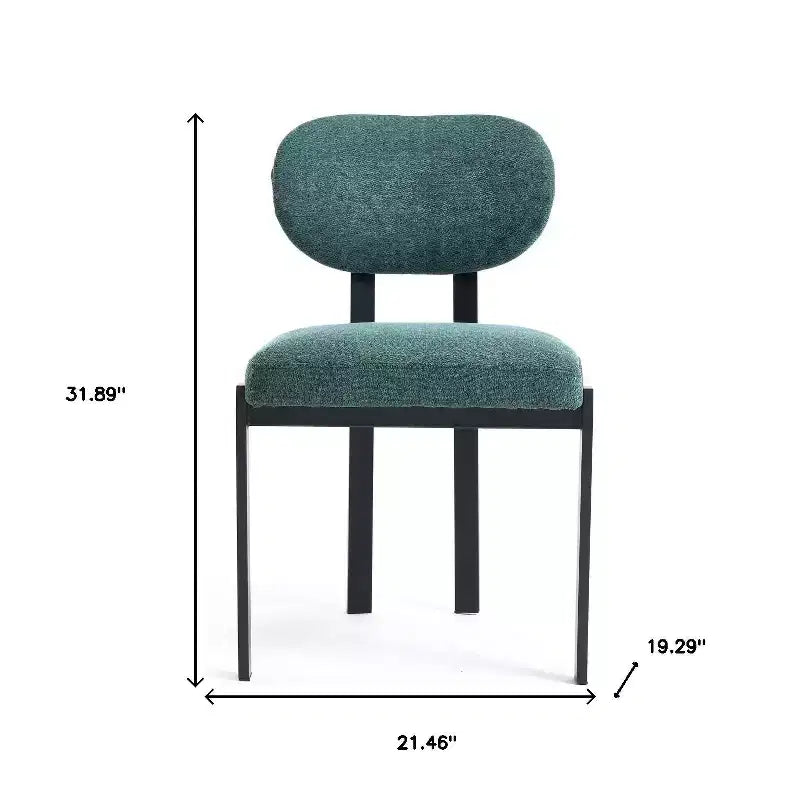 Lot de deux chaises de salle à manger HomeRoots, dossier partiellement ouvert, en chenille verte et noire et métal