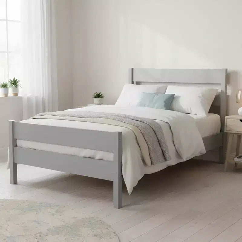 Homy Casa Twin Bed with Solid Wood Headboard and Footboard for Kids or Guest Rooms