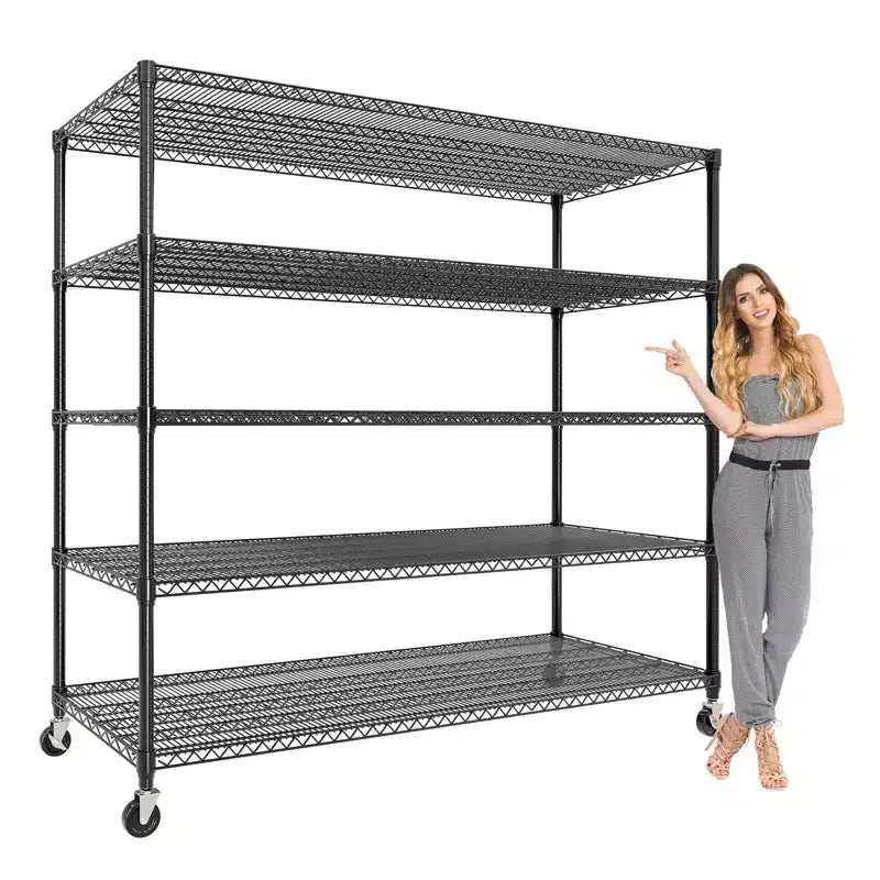 3300LBS Rolling Storage Shelves,5 Tier Metal Garage Shelving Units with Wheels&Feet,Adjustable Wire Metal Shelving for Garage Commercial Industrials