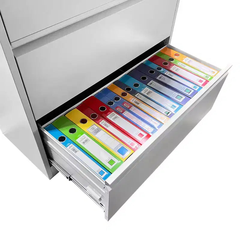 Classeur latéral à 4 tiroirs noir/blanc, serrure et 2 clés, compatible avec les formats légal/A4/F4, utilisation par 2 personnes