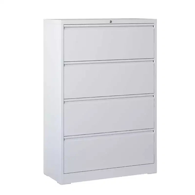 Classeur latéral à 4 tiroirs noir/blanc, serrure et 2 clés, compatible avec les formats légal/A4/F4, utilisation par 2 personnes