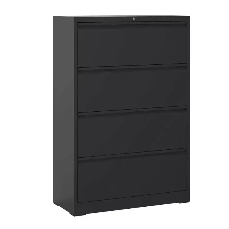 Classeur latéral à 4 tiroirs noir/blanc, serrure et 2 clés, compatible avec les formats légal/A4/F4, utilisation par 2 personnes