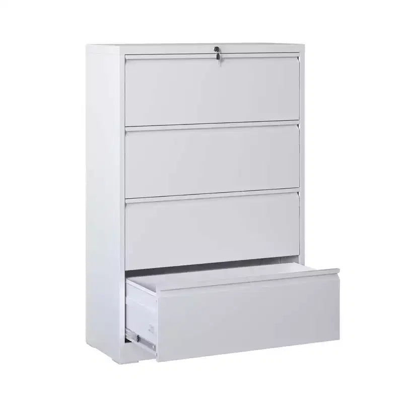 Classeur latéral à 4 tiroirs noir/blanc, serrure et 2 clés, compatible avec les formats légal/A4/F4, utilisation par 2 personnes