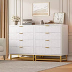Commode à 4 tiroirs rose/blanc avec poignées dorées, façade gravée – Assemblage par 1 personne