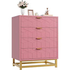 Acekool 4 Drawer Dresser, Modern Chest with Gold Handles and Engraved Front, Bedroom Storage Organizer for Entryway, Hallway, Living Room