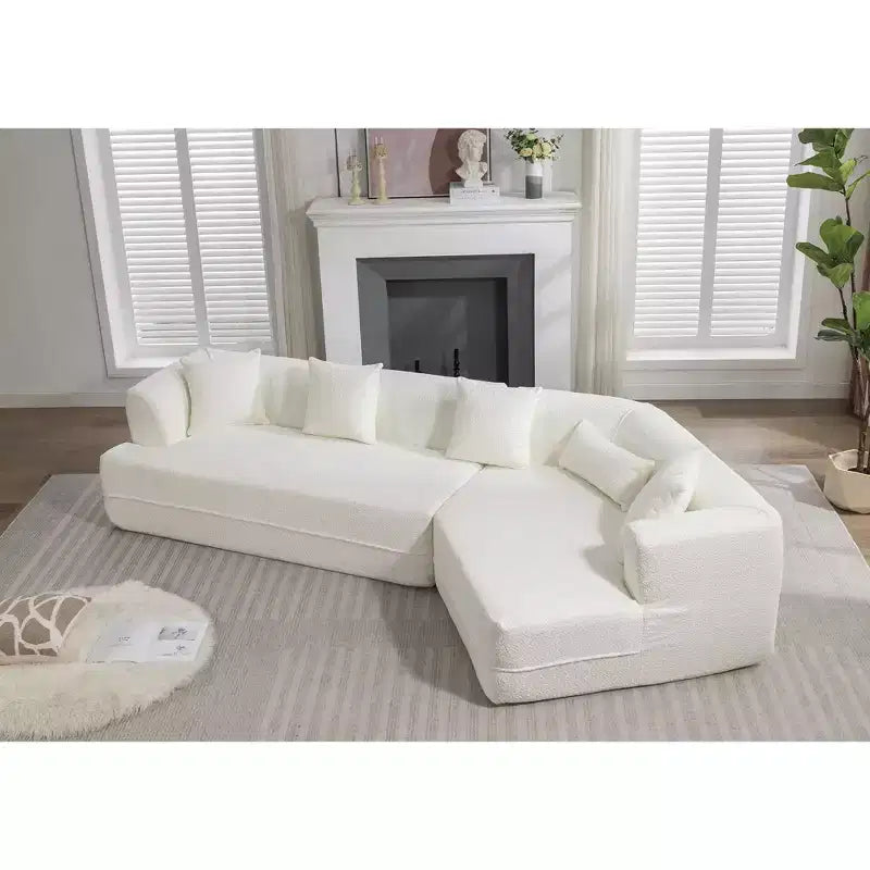 Canapé d'angle moderne 3 places, 2 pièces, blanc/vert crème