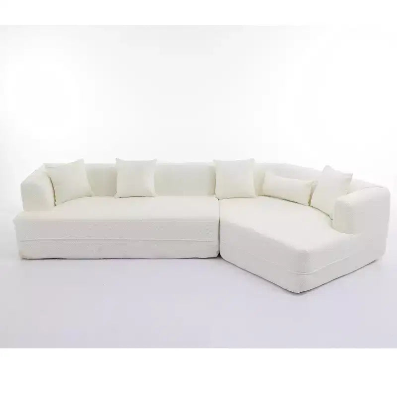 Canapé d'angle moderne 3 places, 2 pièces, blanc/vert crème