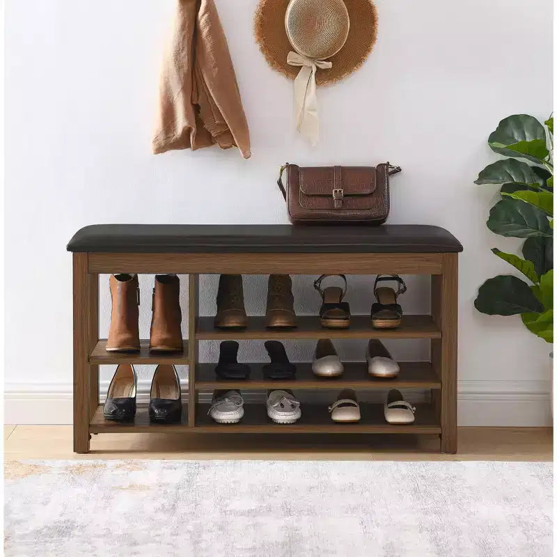 Natural Rubberwood Long Shoe Bench with Concealed Storage  Nordic Style Entryway Organizer
