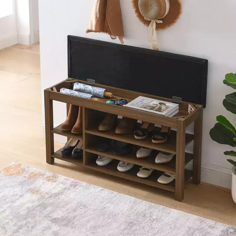 Pouffe de rangement en similicuir noir, assise simple