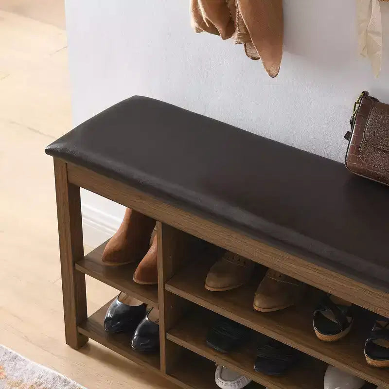 Pouffe de rangement en similicuir noir, assise simple