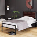 Queen Size Metal Platform Bed with Textured Headboard, Extra Large Under Bed Storage, Sturdy Slat Support, No Box Spring Needed for Bedroom