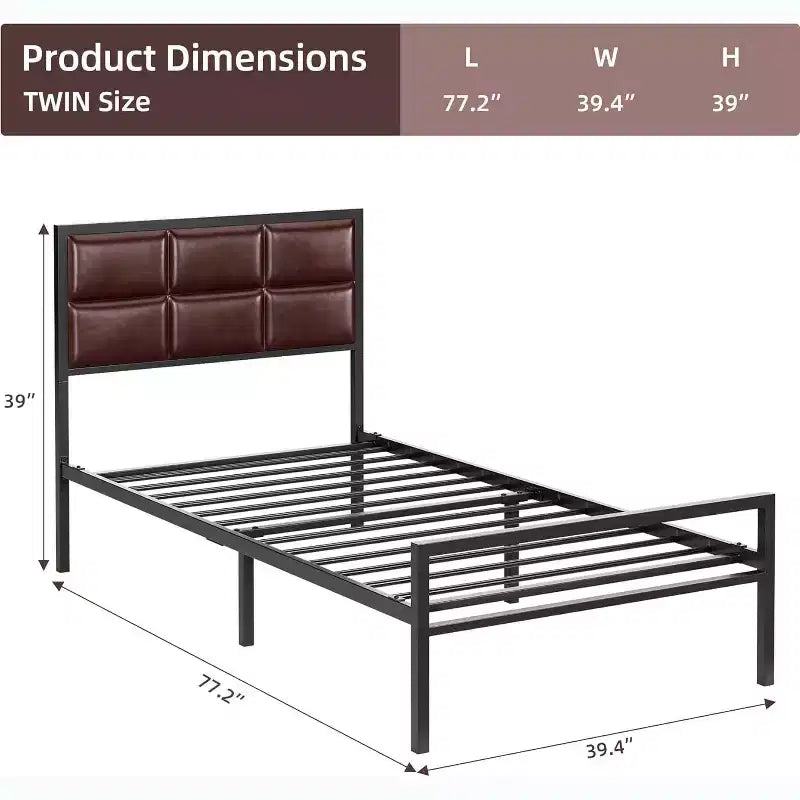 Cadre de lit plateforme rembourré en simili cuir noir – Lit simple, 1 personne