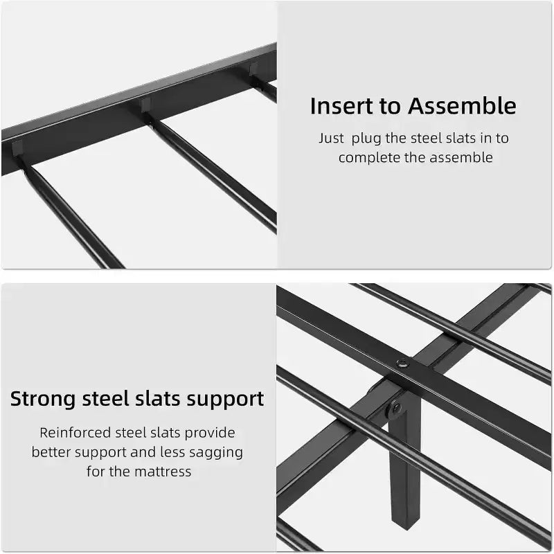 Cadre de lit plateforme rembourré en simili cuir noir – Lit simple, 1 personne