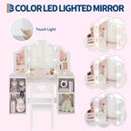 Coiffeuse pour enfants avec tiroirs, ensemble coiffeuse et chaise de princesse, miroir triptyque détachable, coiffeuse en bois pour tout-petits