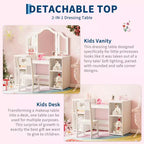Coiffeuse pour enfants avec tiroirs, ensemble coiffeuse et chaise de princesse, miroir triptyque détachable, coiffeuse en bois pour tout-petits